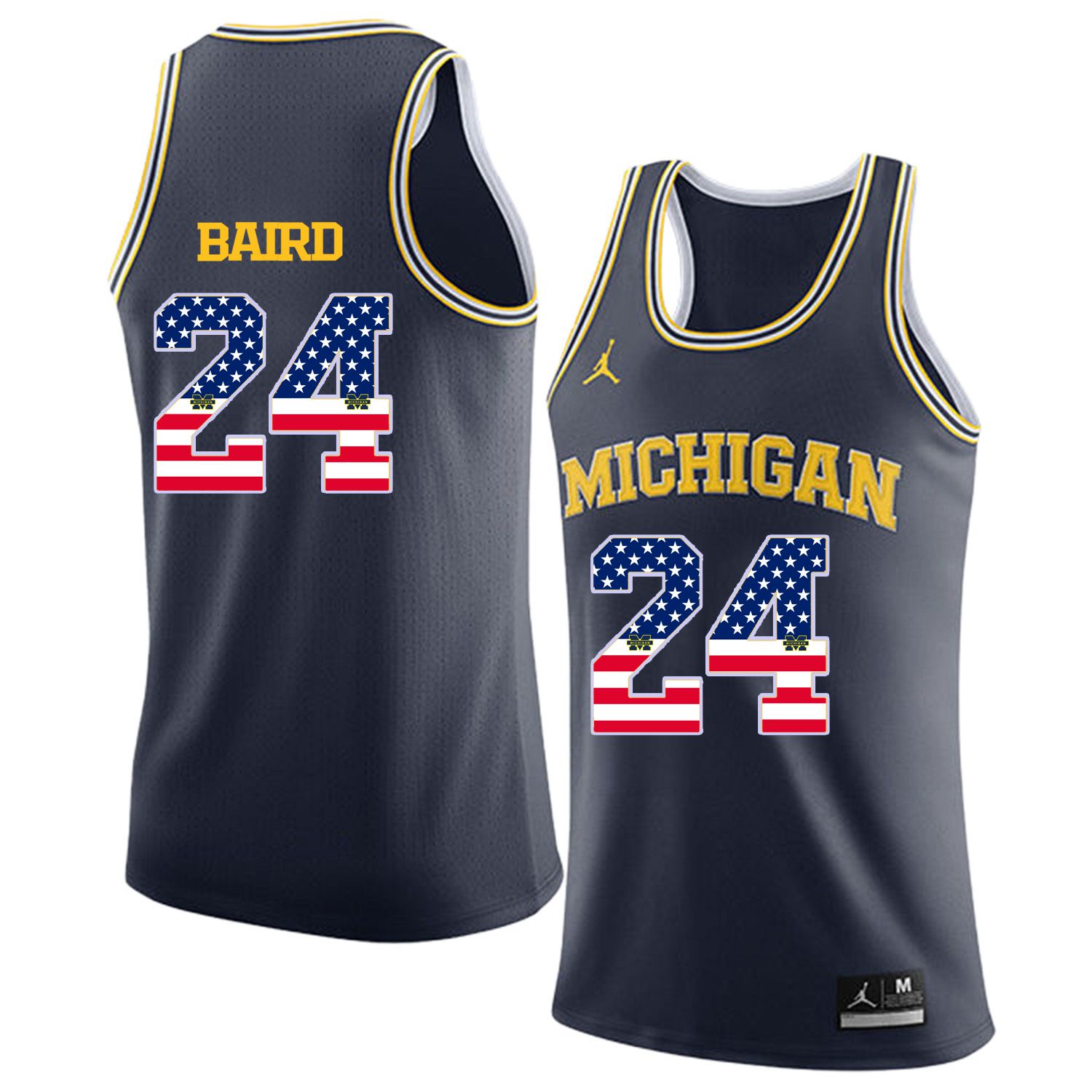 Men Jordan University of Michigan Basketball Navy 24 Baird Flag Customized NCAA Jerseys